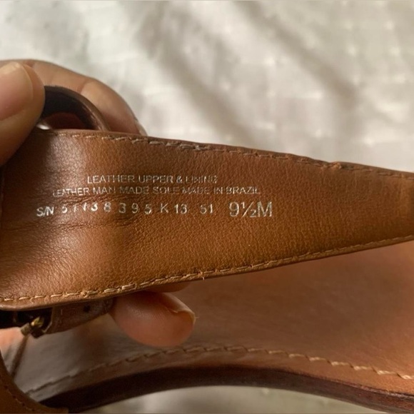 Tory Burch metal logo strap leather sandals size 9.5 brown summer block heel - Picture 8 of 11
